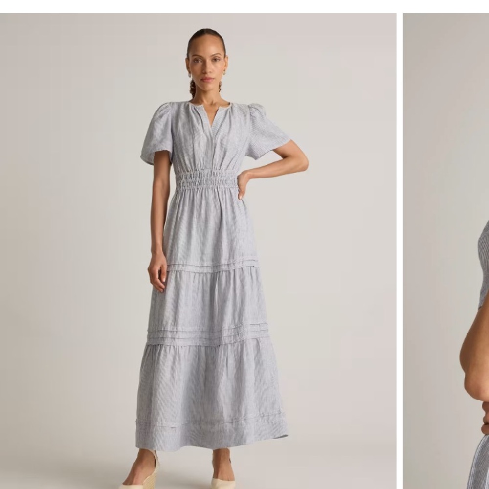 EUC Quince size xs Blue and White Striped Linen Maxi Dress